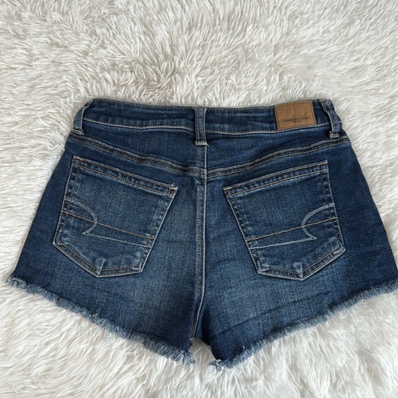 American Eagle Dark Blue Lightly Distressed High Rise Festival Jean Shorts - Picture 7 of 12